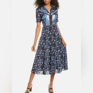 Sandro Navy Floral Print Dress